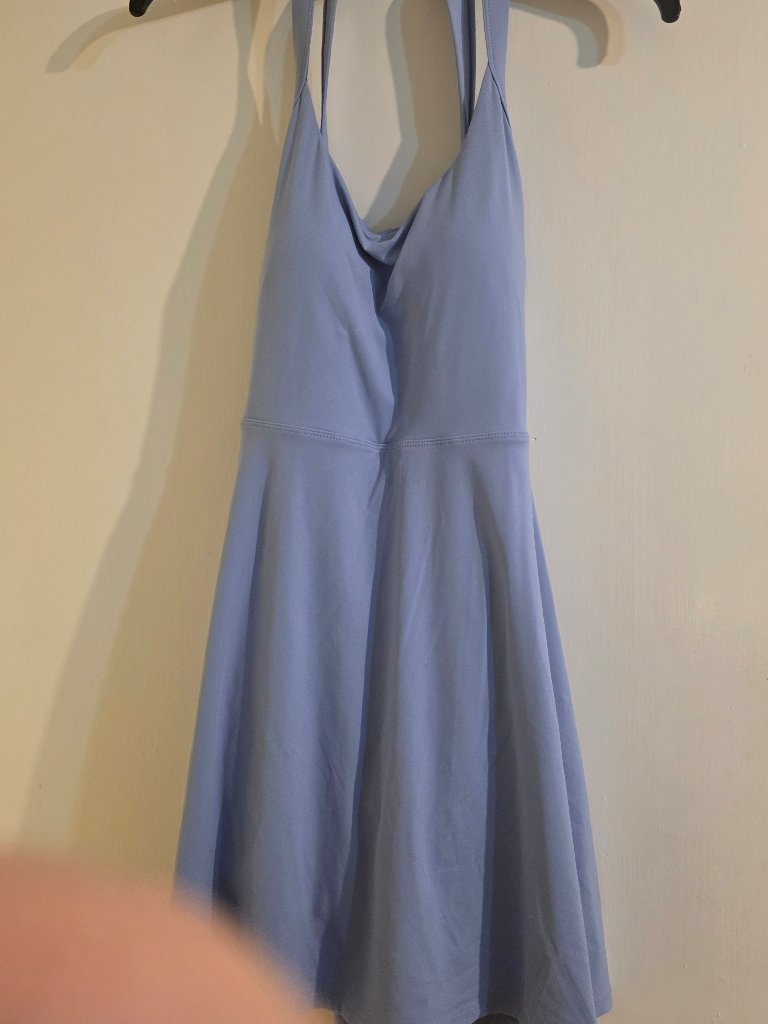 Halara Twist Back Built-In Bra Tennis Dress Romper With Shorts & Pockets Blue